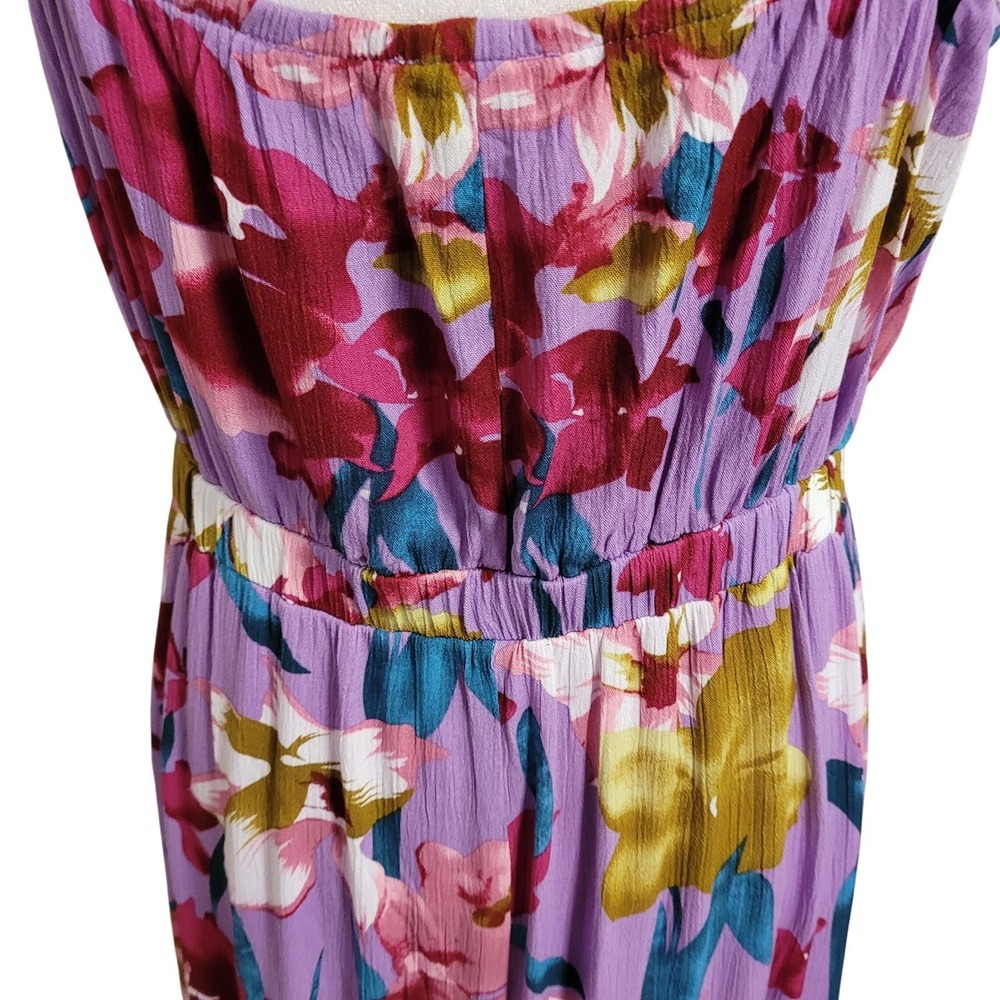 Boutique Tropical Floral Purple Tiered Maxi Dress 1X Tall Wedding Guest Boho - Picture 4 of 7